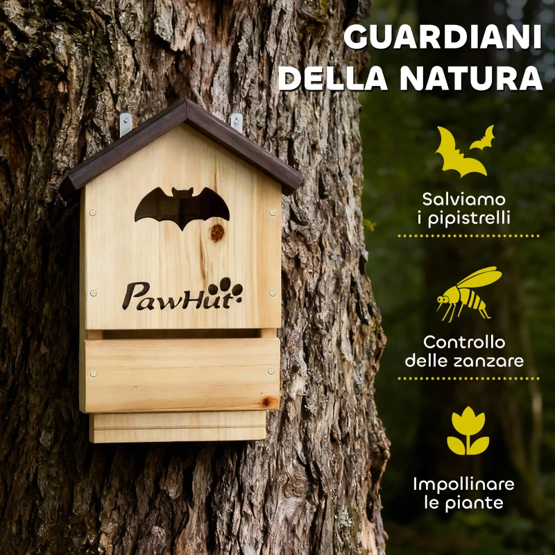 PawHut Set di 3 Casette per Pipistrelli in Legno di Abete, 21.5x11.5x34 cm, Legno Naturale