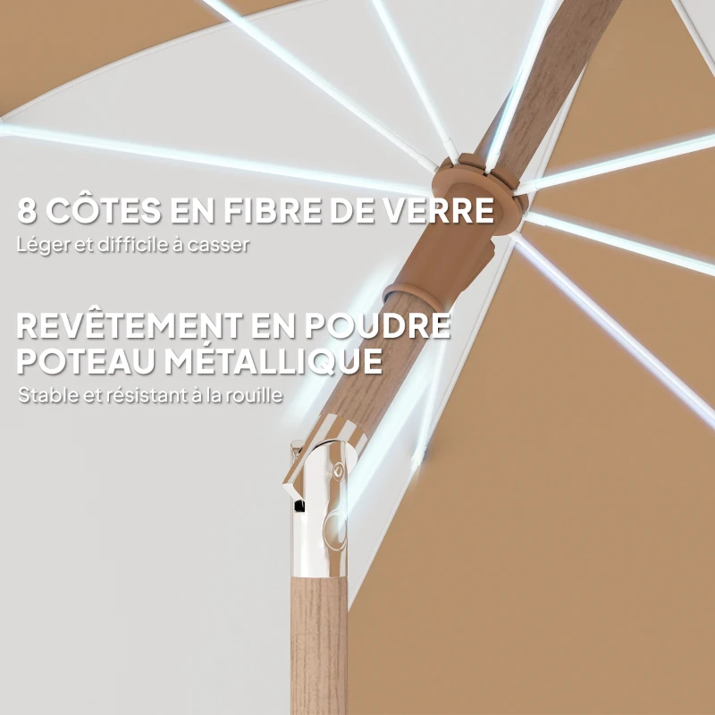 Outsunny Parasol de plage 1,7 m, parasol de jardin inclinable avec ancrage au sable, franges et hauteur réglable, blanc et beige