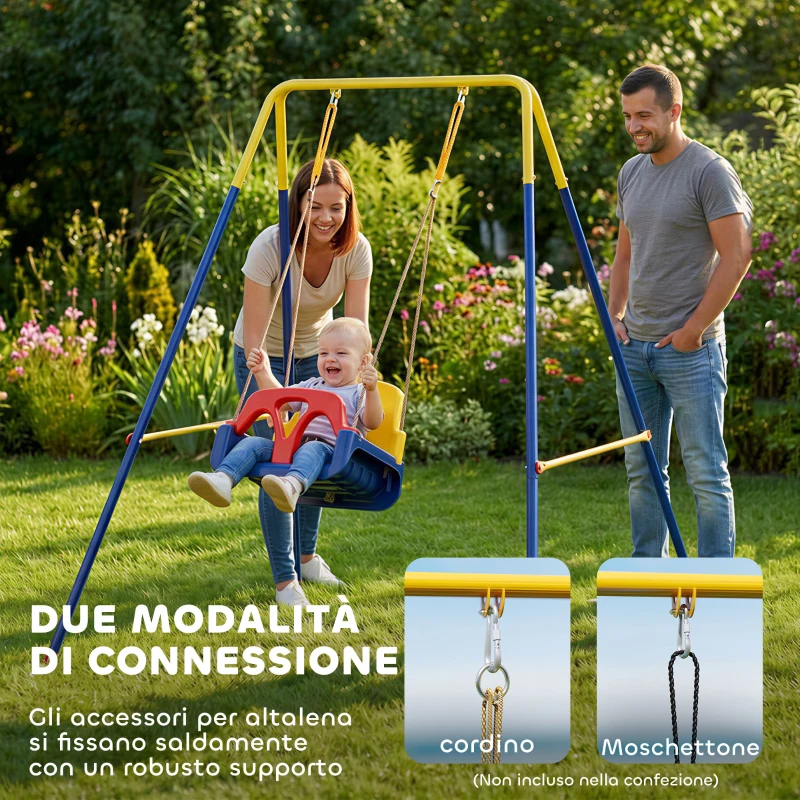 AIYAPLAY Struttura per Altalena da Giardino con 2 Ganci, in Acciaio, 128x155x157 cm, Giallo e Blu
