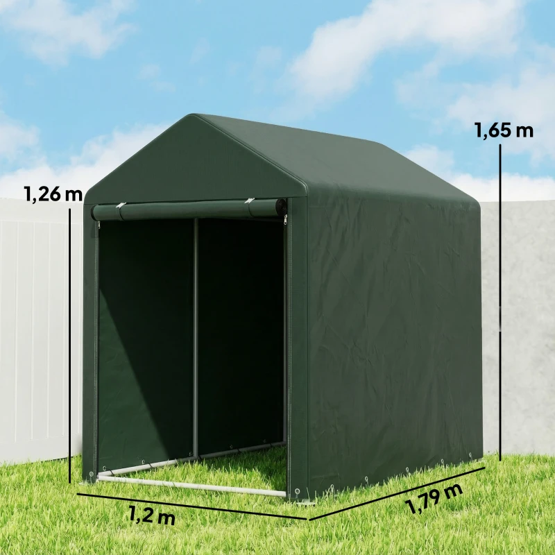 Outsunny Carpa de Jardín para Bicicletas 1,2x1,8x1,65 m con 2 Habitaciones Puerta con Cremallera Impermeable Anti-UV Verde