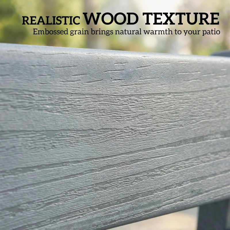 Outsunny 2 Seater Plastic Garden Bench, Outdoor Patio Bench with Armrest and Backrest, Weatherproof Outdoor Furniture for Balcony