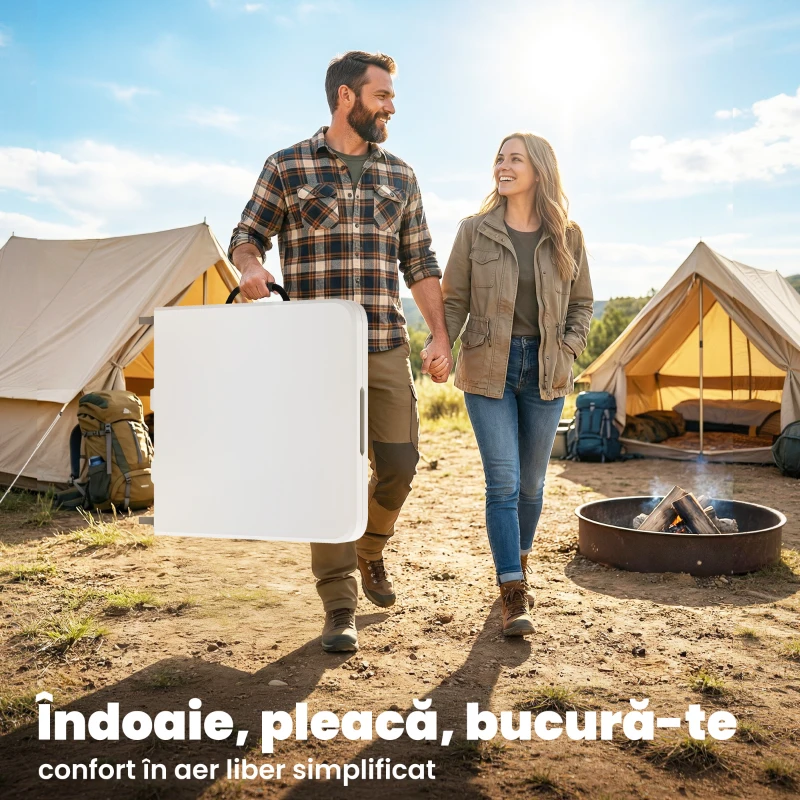 Outsunny Masă de Camping Pliabilă cu 2 Înălțimi și Mâner, din HDPE, 120x60x74 cm, Alb