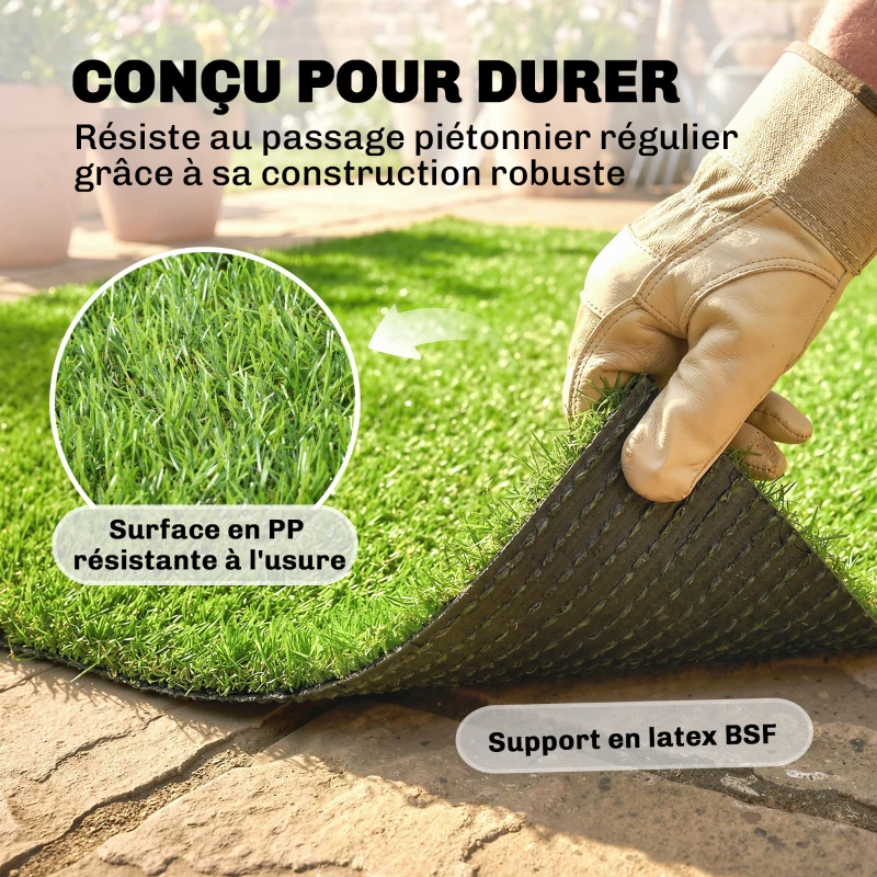 Outsunny Gazon Synthétique Dalle Gazon, Pelouse Artificielle 25mm Haute Densité Auto-drainant pour Balcon Jardin, 1 x 4 m, Vert