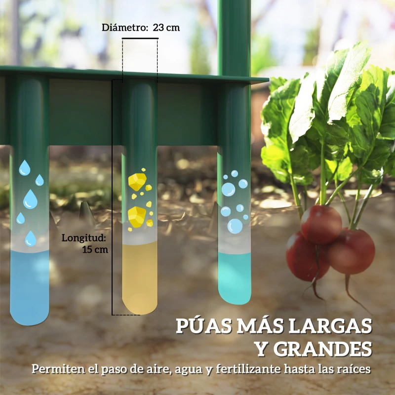 Outsunny Aireador de Césped Manual con 5 Púas Huecas Mango Antideslizante Herramienta de Perforación de Césped Verde Oscuro