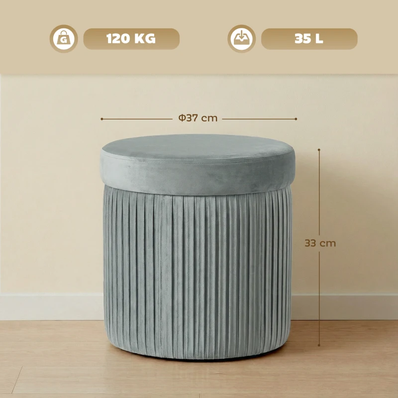 HOMCOM Puff de Arrumação Banco de Arrumação Dobrável 35 L 38x38x38 cm Estofado em Veludo Baú de Arrumação Cinzento Escuro