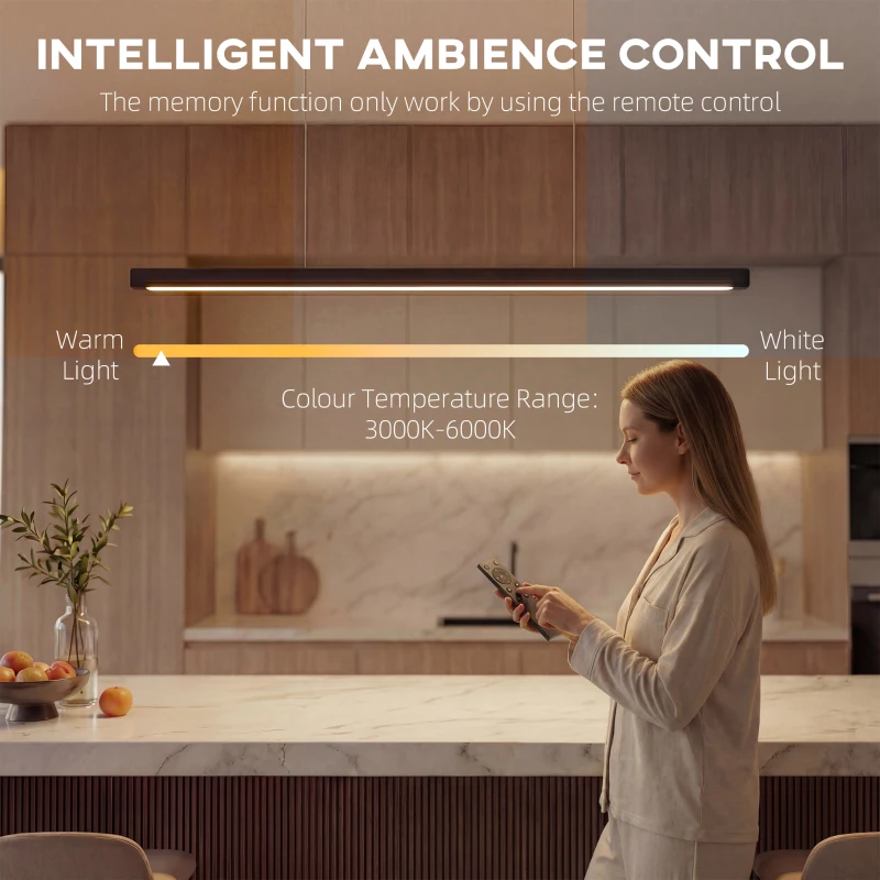 HOMCOM Lampa wisząca z pilotem i funkcją pamięci, ściemnialna, z regulowaną temperaturą barwową