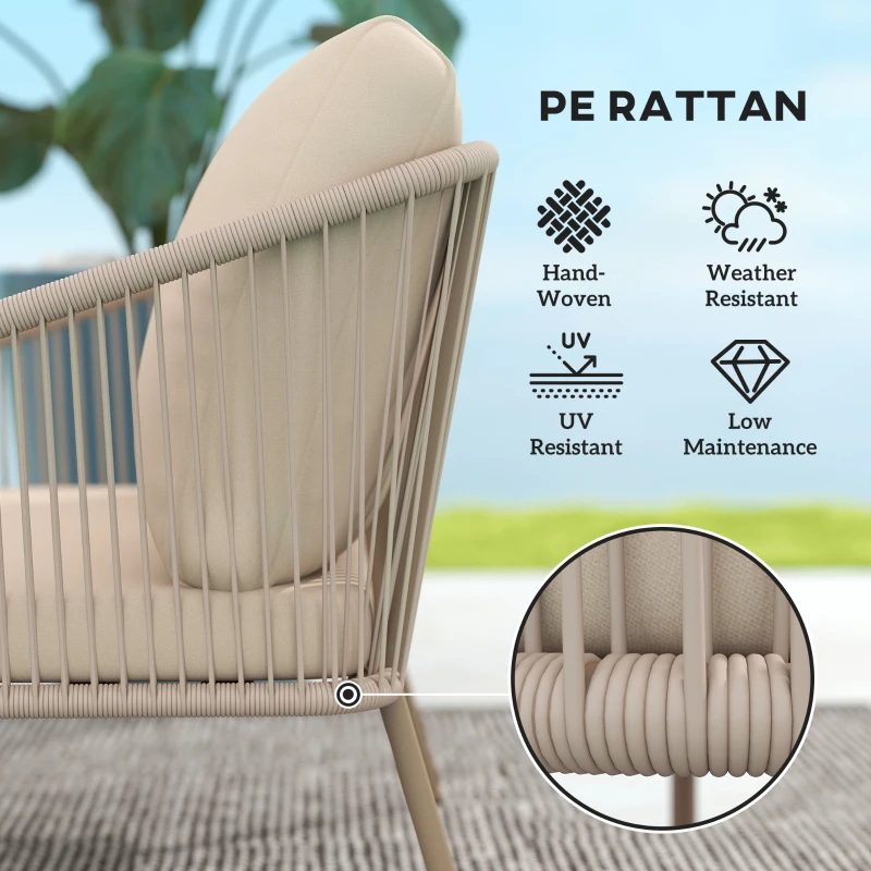 Outsunny 2-osobowa sofa z rattanu z poduszkami, wygodna sofa odporna na warunki pogodowe, beżowa