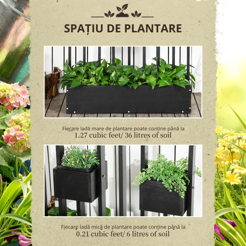 Outsunny Jardiniere inaltă cu grindă din lemn pentru plante, legume, flori sau ierburi aromatice, dim. 90L x 45L x 170H cm