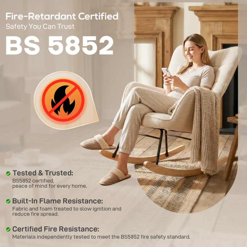 HOMCOM Berber Fleece Nursery Glider Rocker for Nursing, Wingback Rocking Chair for Living Room, Beige