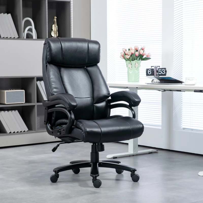 Vinsetto Fauteuil de bureau massant avec fonction de chauffage 2 points de massage par vibration revêtement synthétique noir