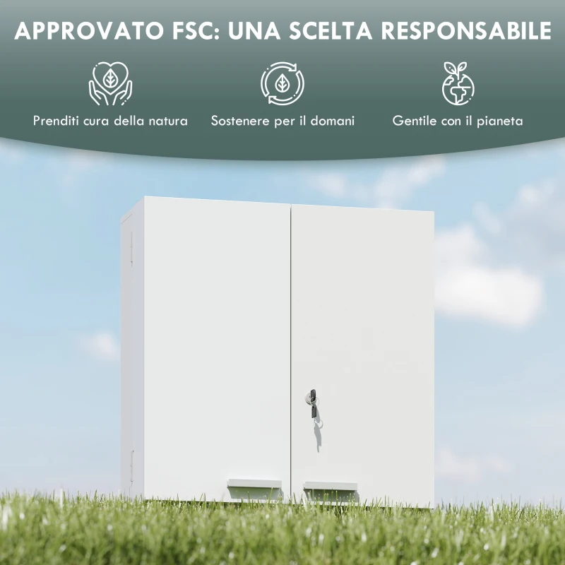 HOMCOM Armadietto Medicinali con 3 Mensole Interne e 8 Portabottiglie, in Legno e Metallo, 53x20x53 cm, Bianco