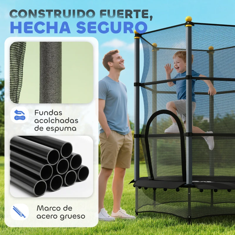 HOMCOM Trampolín para Niños de +3 Años Ø140 cm con Red de Seguridad y Marco de Acero para Interior y Exterior Negro