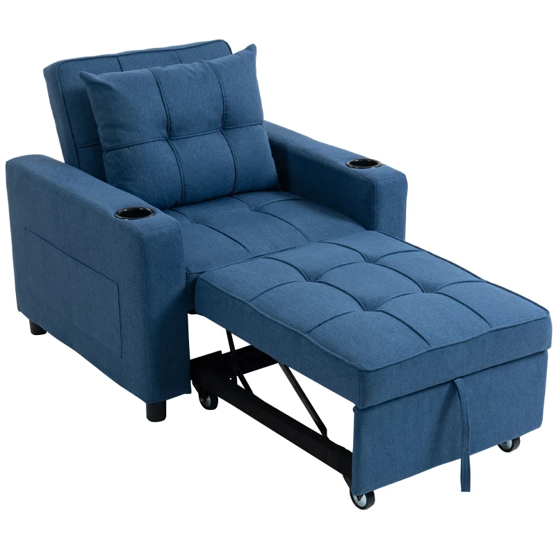 HOMCOM 3-in-1 Single Sofa Bed, Convertible Sleeper Chair Bed with 3-level Adjustable Back - Dark Blue