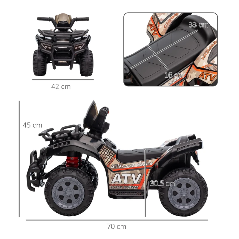 HOMCOM Quad electric pentru copii 6V, cu funcție înainte, muzică, quad electric pentru copii 1,5-3 ani Negru