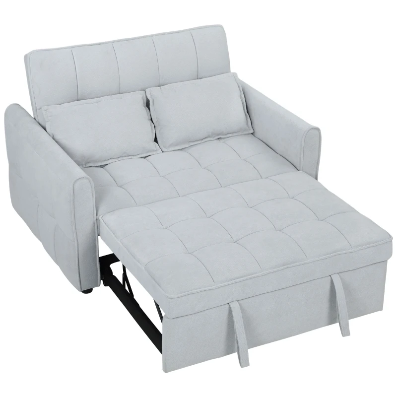 HOMCOM 2 Seater Sofa Bed, 3-in-1 Convertible Sleeper Sofa with Click-clack Adjustable Backrest and 2 Pillows, Light Grey
