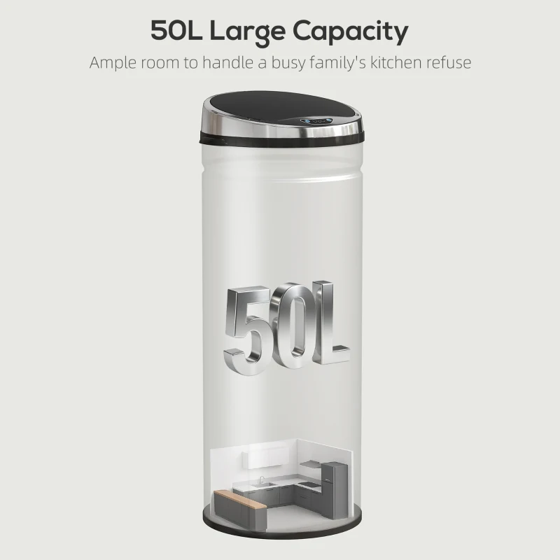 HOMCOM 50L Stainless Steel Sensor Bin - Silver Tone