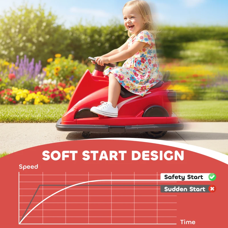 AIYAPLAY Samochód zderzakowy dla dzieci, obrotowy o 360 stopni, kierownica, światła LED, funkcja muzyczna, 3-8 lat, czerwony