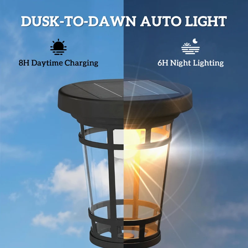 Outsunny Solarlantaarn Staande Lamp met Bloempot 195cm Buiten Tuinlantaarn met 2 Lichtniveaus Lichtregeling Schakelaar IP44