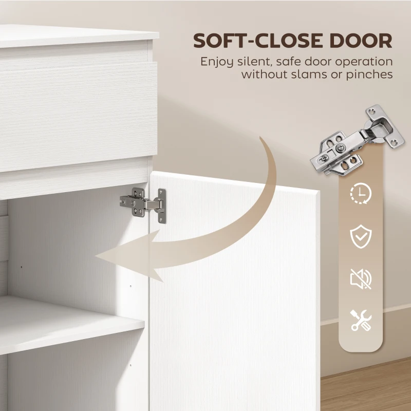 HOMCOM Modern Sideboard, Sideboard Storage Cabinet with 5 Drawers, Adjustable Shelf, Soft-Close Door, White