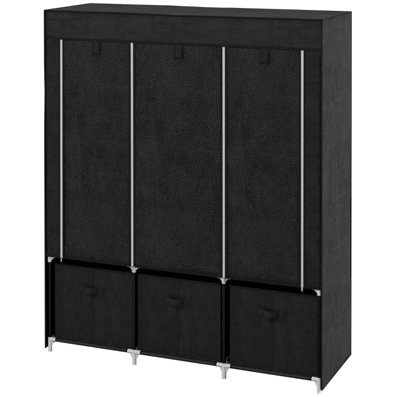 HOMCOM Foldable Fabric Wardrobe for Bedroom, Portable Wardrobe with 5 Shelves, 2 Hanging Rails and 3 Fabric Drawers, Black