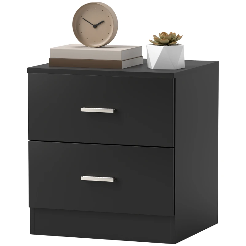 HOMCOM Modern Bedside Table, Beside Cabinet with 2 Drawers, for Bedroom, Living Room, Black