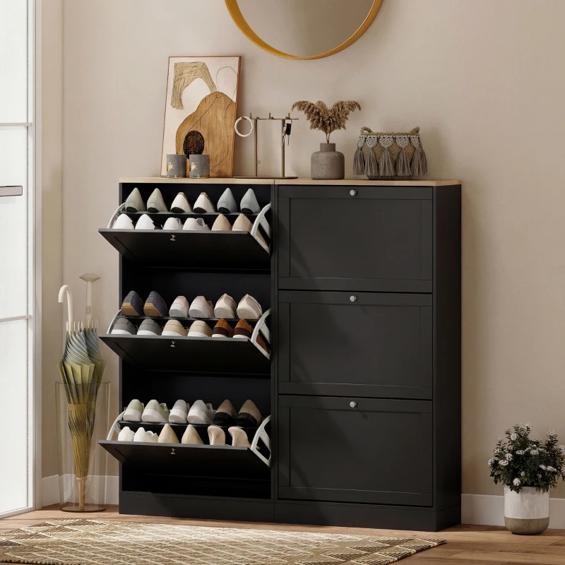 HOMCOM Modern Compact Three-Drawer Shoe Storage Cabinet - Black