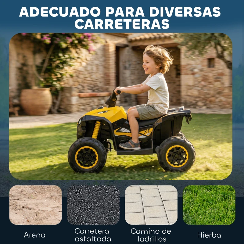 HOMCOM Quad Eléctrico para Niños de 3-5 Años Vehículo Eléctrico a Batería 12V con 2 Motores 83x53x55,5 cm Amarillo