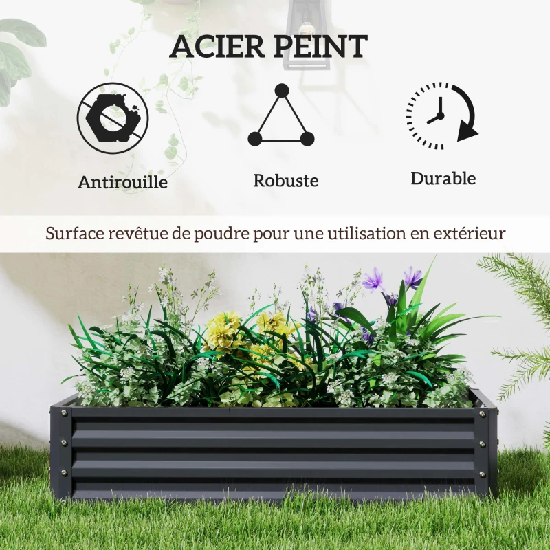 Outsunny Lot de 2 carrés potagers de jardin rectangulaire tôle d'acier ondulée 120 x 60 x 30,5 cm gris
