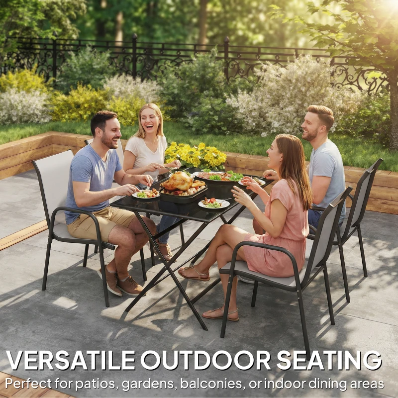 Outsunny Krzesła Ogrodowe 4 szt. – Sztaplowane Krzesła Tarasowe z Oddychającym Oparciem i Podłokietnikami, Maks. Obciążenie 120 kg