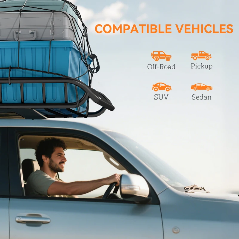 SPORTNOW Uniwersalny Bagażnik Dachowy Kosz Dachowy z Deflektorem Wiatru, do 150 kg, 116 x 92 x 11,5 cm na SUV-y i Pickupy, Czarny