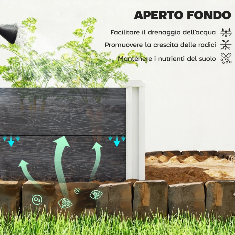 Outsunny Fioriera da Esterno in Vinile con Fondo Aperto e Design a Incastro, 102x102x33 cm, Grigio Scuro