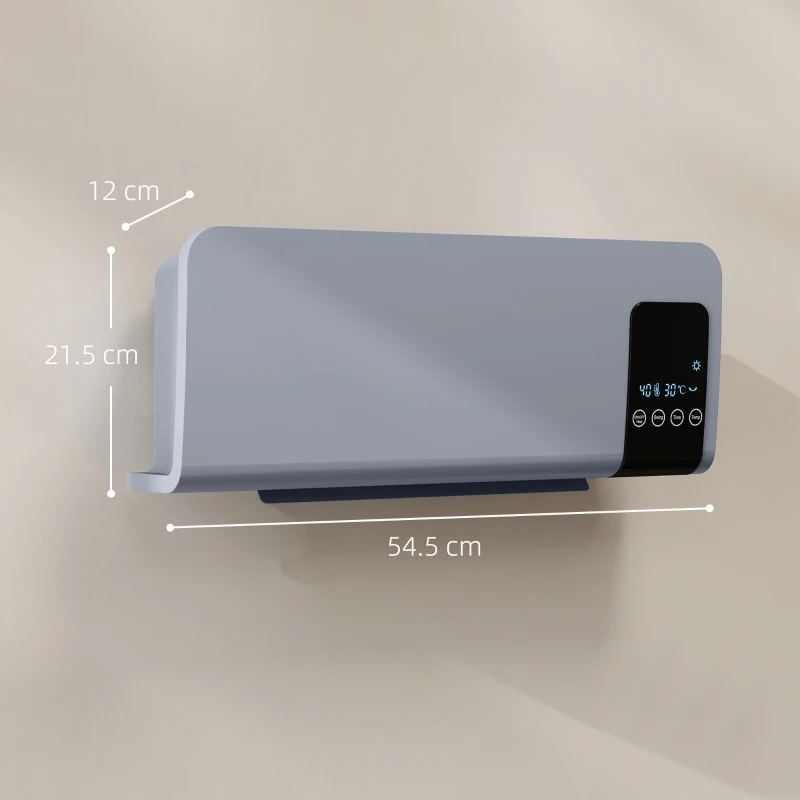 HOMCOM Ventilator Termic de Perete Oscilant cu Telecomandă, Temporizator 12h și 2 Moduri, 54.5x12x21.5 cm, Gri