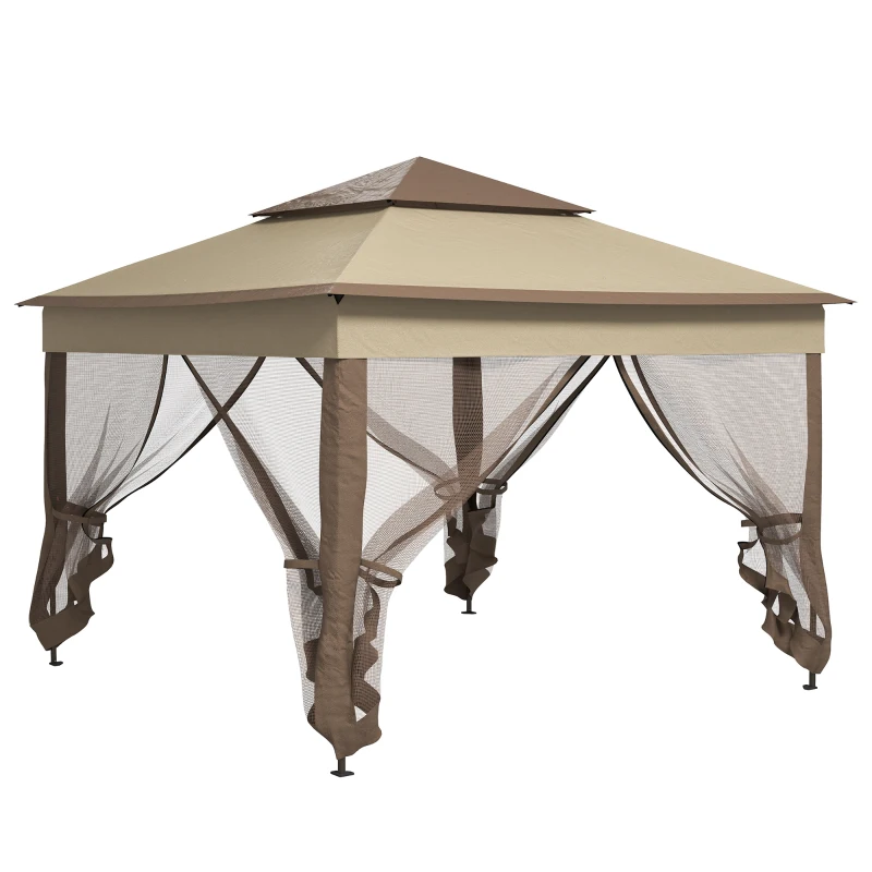 Outsunny Tonnelle de jardin exterieur Pop-up barum Pliant, 3 x 3 m, Métal Polyester, imperméabilisé Anti UV, moustiquaires + Sac de Transport, café