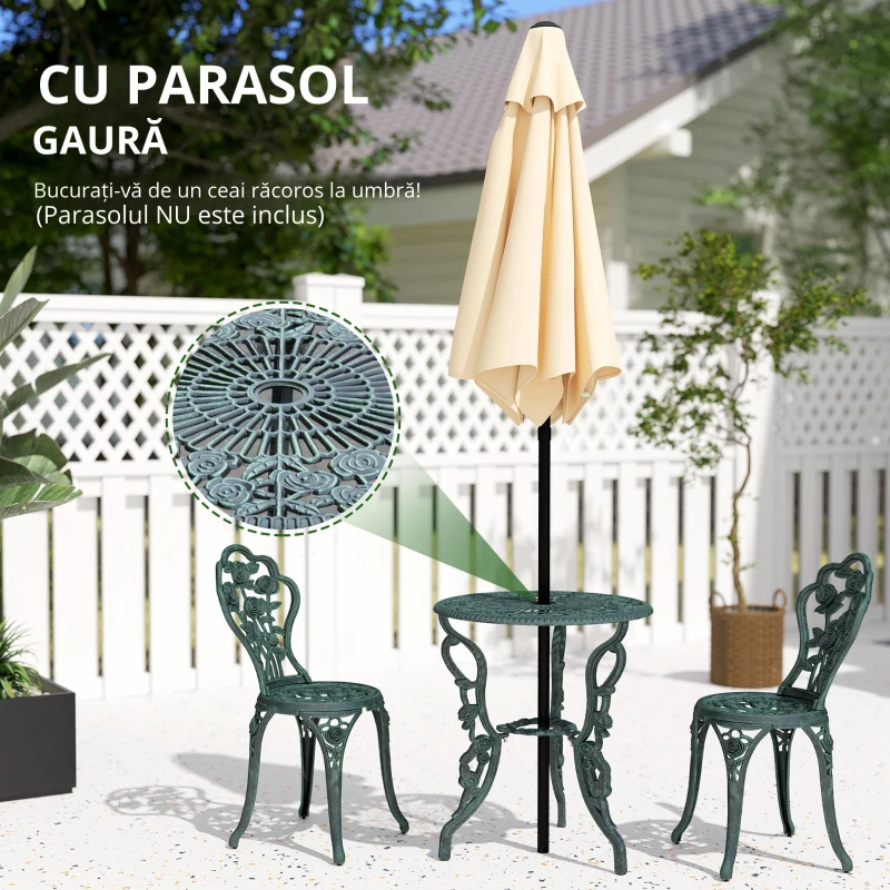 Outsunny Set Elegant de Grădină 2 Persoane, 2 Scaune si Masă Rotundă în Stil Neo-Retro, verde