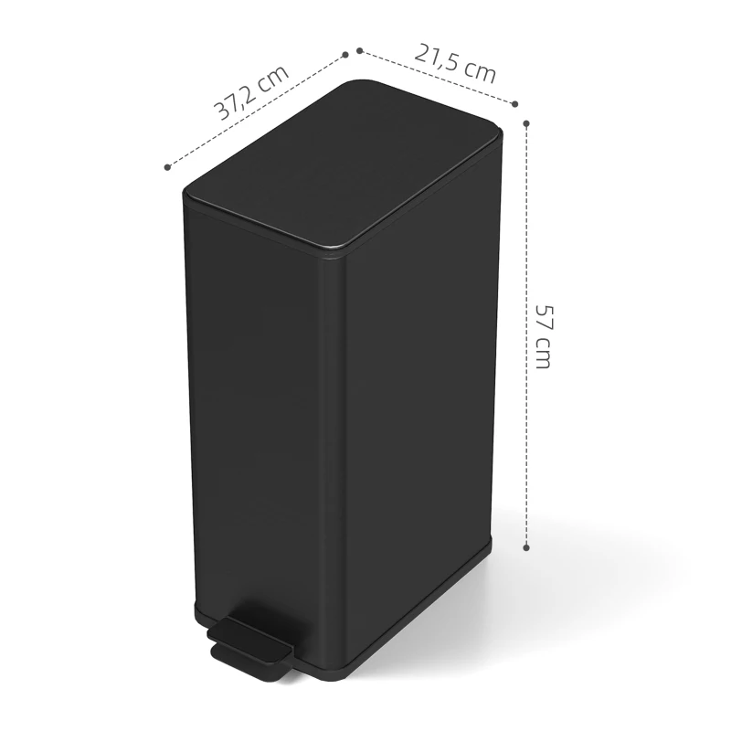 HOMCOM Lixeira 20L, Tampa Soft-Close, Compartimento para Desodorizante, À prova de Impressões Digitais, Aço Inoxidável, Preto