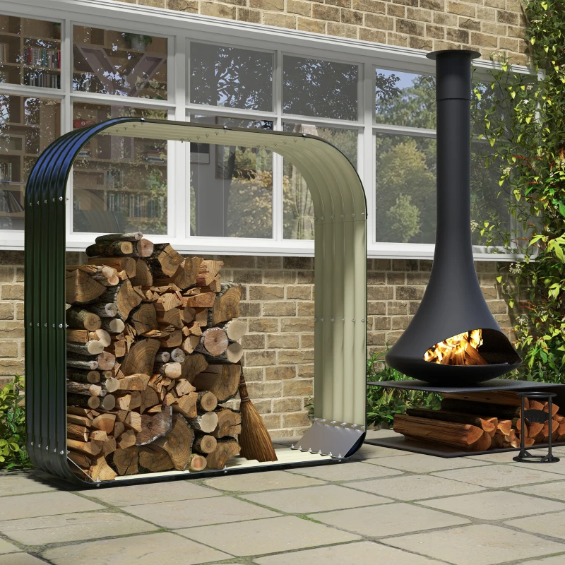 Outsunny Abri bûches de stockage pour bois de chauffage en acier galvanisé ondulé - 145l x 43P x 145H cm
