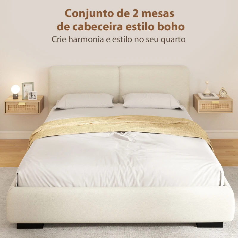 HOMCOM Conjunto de 2 Mesas de Cabeceira Flutuantes com Gaveta de Vime Poupa Espaço Design Moderno 40x30x15 cm Carvalho