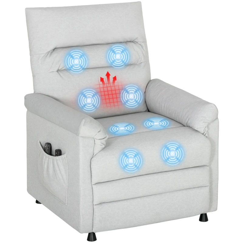 HOMCOM Poltrona relax elétrica massagem e aquecimento, poltrona reclinável, apoio para os pés, motor silencioso, 82x99x106cm, cinza