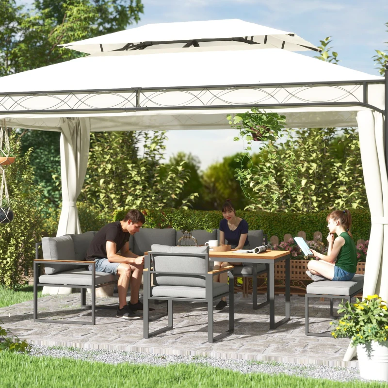 Outsunny Salon de jardin extérieur d'angle pour 9 personnes en acier avec 3 canapés 2 places fauteuil banc et 1 table basse gris