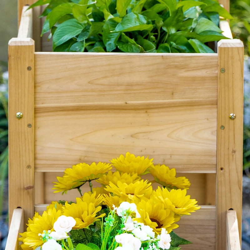 Outsunny Jardineira Elevada Quadrada Horta 2 andares dim. 184L x 45l x 80H cm Inserções de irrigação Madeira de Pinho pré-oleada