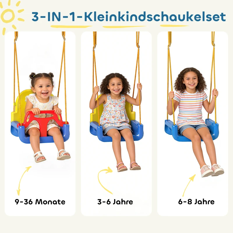 AIYAPLAY Babyschaukel 3 in 1 Kinderschaukel verstellbar Schaukelsitz mit Rückenlehne, Anschnallgurt, 128 x 155 x 157 cm Blau