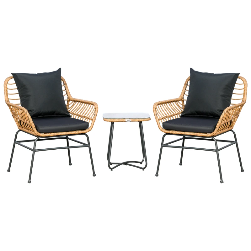 Outsunny Ensemble salon de jardin 3 pièces style exotique 2 fauteuils avec coussins + table basse résine tressée beige métal époxy noir