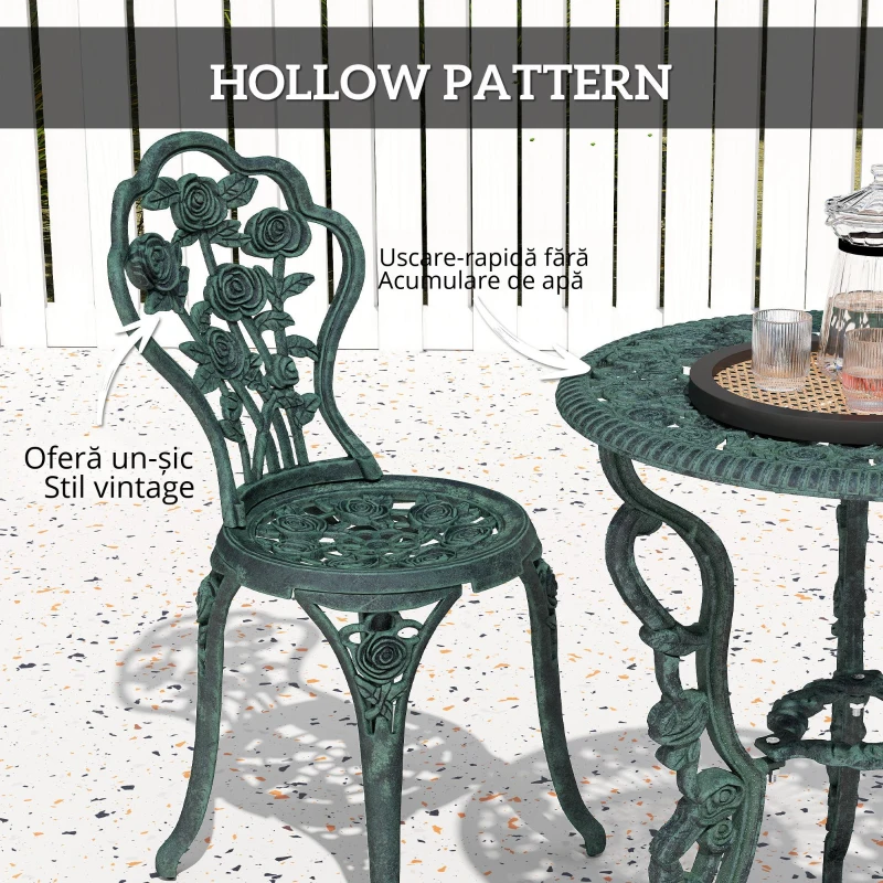 Outsunny Set Elegant de Grădină 2 Persoane, 2 Scaune si Masă Rotundă în Stil Neo-Retro, verde