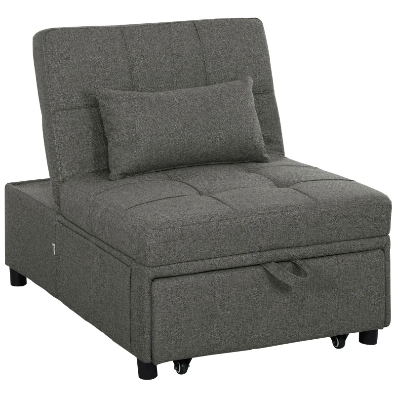 HOMCOM Four-In-One Single Sleeper Chair - Dark Grey