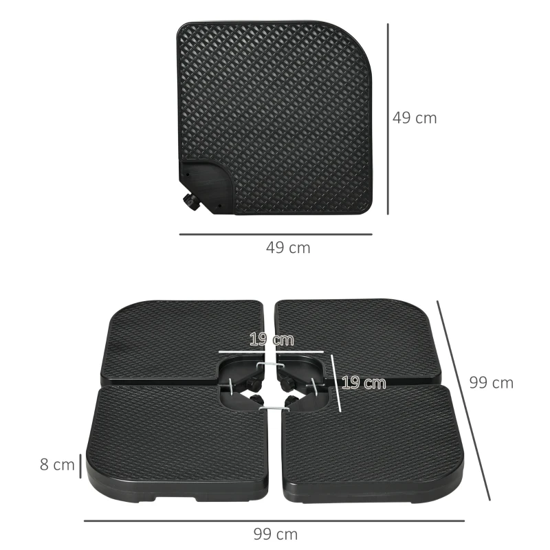 Bază Outsunny pentru Umbrelă Set 4 Bucăți Stivuibile cu Mânere Integrate, în HDPE, 100x100x8 cm, Negru