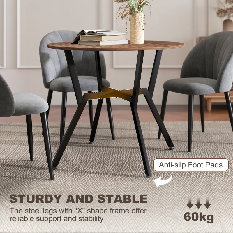HOMCOM Dining Table, Round Kitchen Table with Black Legs, Anti-slip Foot Pads for Living Room, Dining Room 90 x 76 cm, Brown