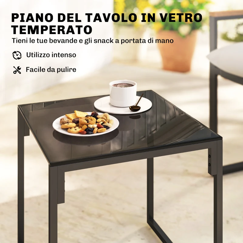 Outsunny Set Tavolo e Sedie da Esterno per 3 Persone in Metallo con Cuscini Spessi, Multicolore