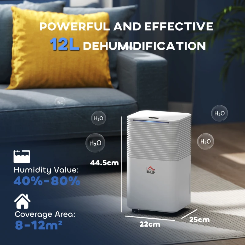 HOMCOM Dezumidificator 10 L/zi Silențios cu 3 Moduri Ecran LED Temporizator 24h Blocare pentru copii și Drenaj Continu Alb