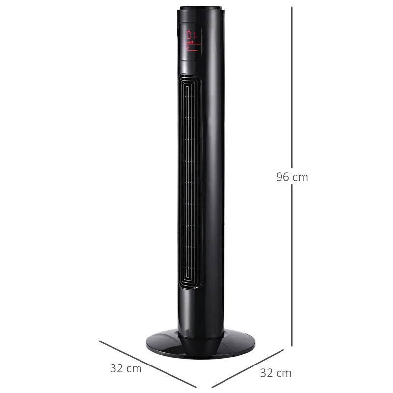 HOMCOM Ventilador de coluna silencioso 45 W 3 modos 3 velocidades controle remoto oscilante 70° temporizador e display LED 96 cm preto