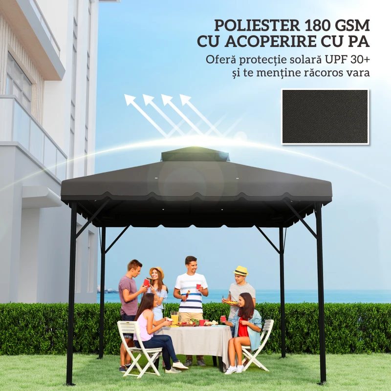 Outsunny Acoperiș de Rezervă pentru Pavilion 3x3 m de Grădină, Husă pentru Pavilion cu Două Nivele Rezistentă la Apă din Țesătură 180g/㎡ Anti-UV 30+ cu 8 Orificii de Drenaj, Gri